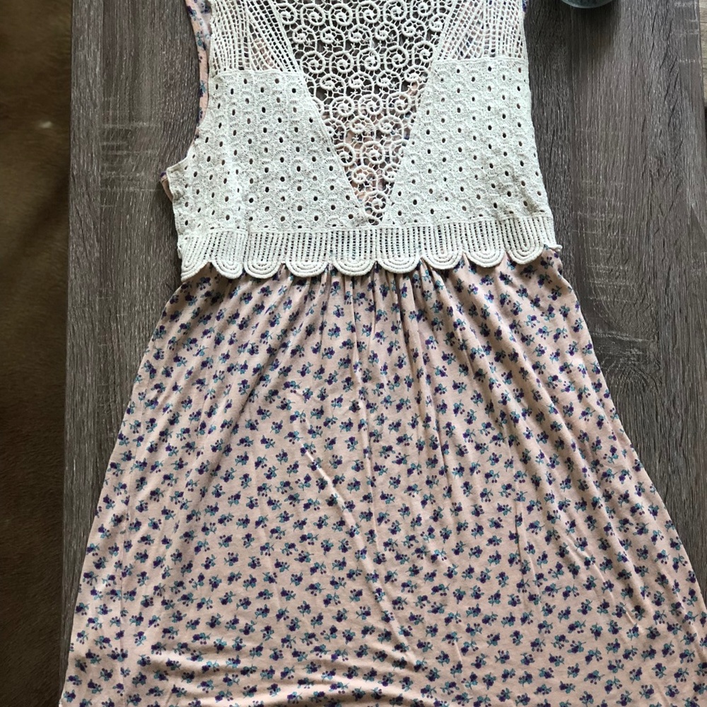 Boutique floral and crochet dress